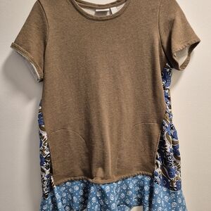 DISCOUNTED !!! LOGO by Lori Goldstein Brown and Blue Asymmetrical Ruffled Shirt